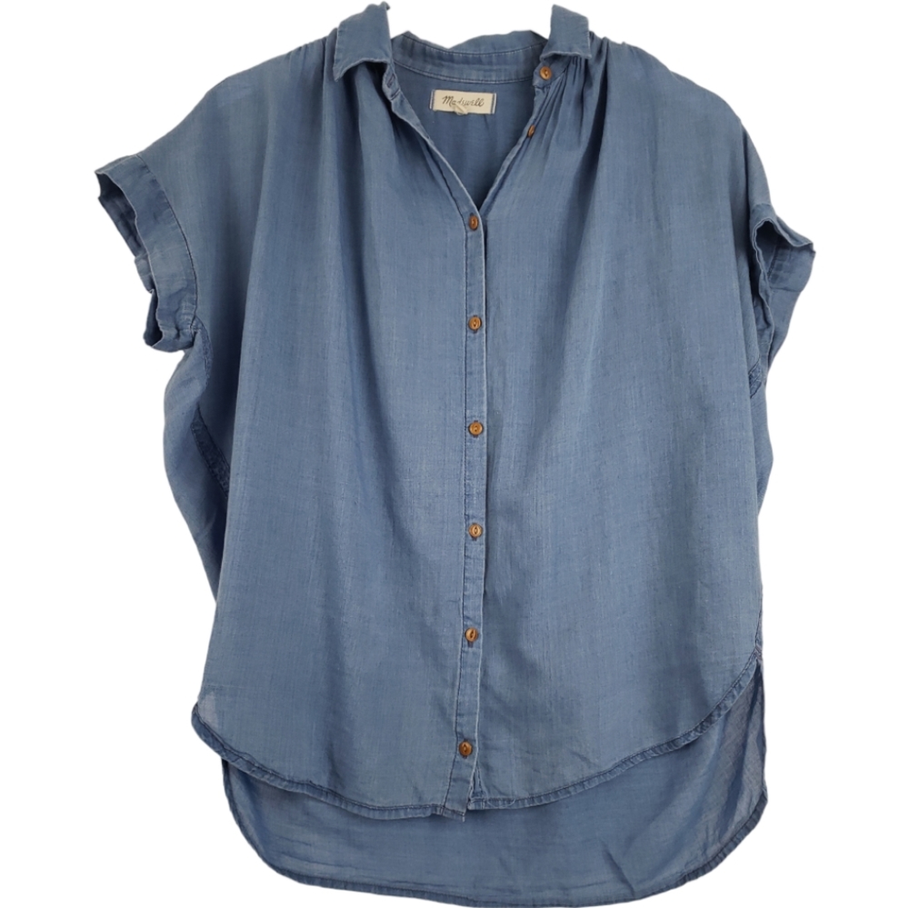 Madewell Central Drapey Button Front Shirt Size XS Bright Indigo Oversized - Picture 2 of 9